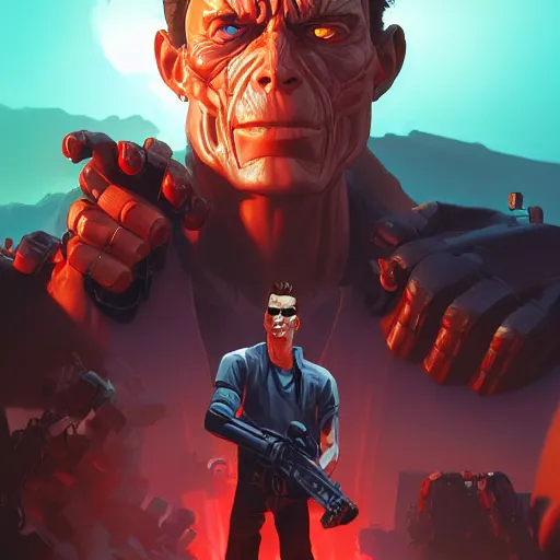 Image similar to hero world the terminator 2 : judgement day, behance hd by jesper ejsing, by rhads, makoto shinkai and lois van baarle, ilya kuvshinov, rossdraws global illumination