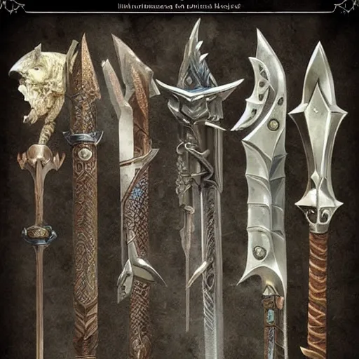 Image similar to fantasy weapons, D&D, magical, real, dramatic, beautiful