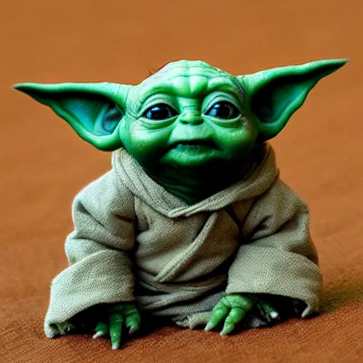 Image similar to a tiny pigmy baby yoda-Shrek hybrid in the palm of a person's hand, super cute