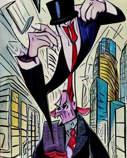 Image similar to sinister male antagonist in suit, wealthy high - rise apartment, artwork by ralph bakshi