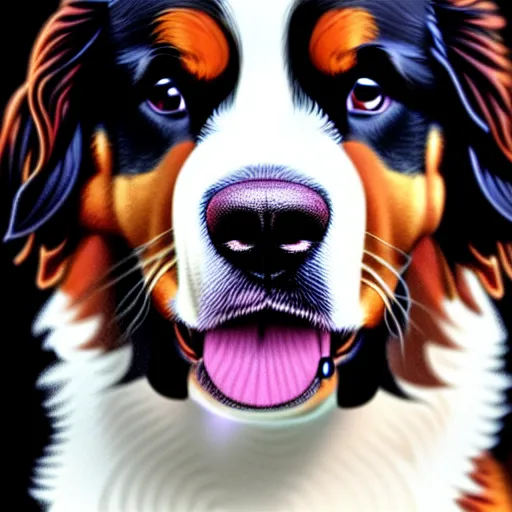 Image similar to portrait of a cute bernese dog, art by elke vogelsang, 8 k ultra realistic, trending on artstation, 4 k, hyperrealistic, focused, extreme details, unreal engine 5, cinematic, masterpiece