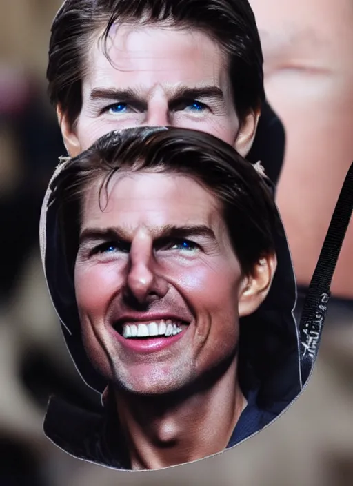 Prompt: close-up photography of someone wearing Tom Cruise's face