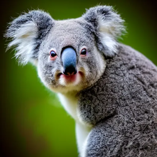 Image similar to award winning nature photograph of a koala. it has a very evil smile. extreme detail, beard hyperrealistic photo, smooth, trending on artstation