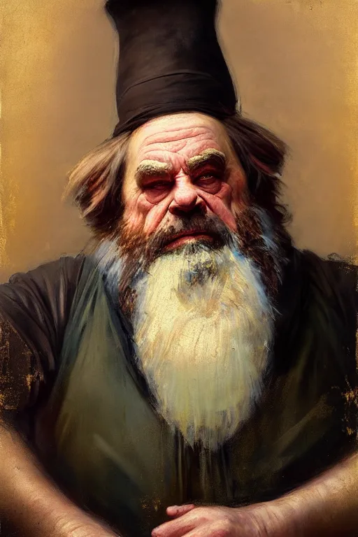 Prompt: soft colorsphotograph imax and solomon joseph solomon and richard schmid and jeremy lipking victorian loose genre loose painting full length portrait painting of grumpy the dwarf disney