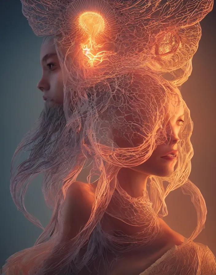 Image similar to goddess portrait. jellyfish phoenix head. intricate artwork by Tooth Wu and wlop and beeple. octane render, trending on artstation, greg rutkowski very coherent symmetrical artwork. cinematic, hyper realism, high detail, octane render, 8k