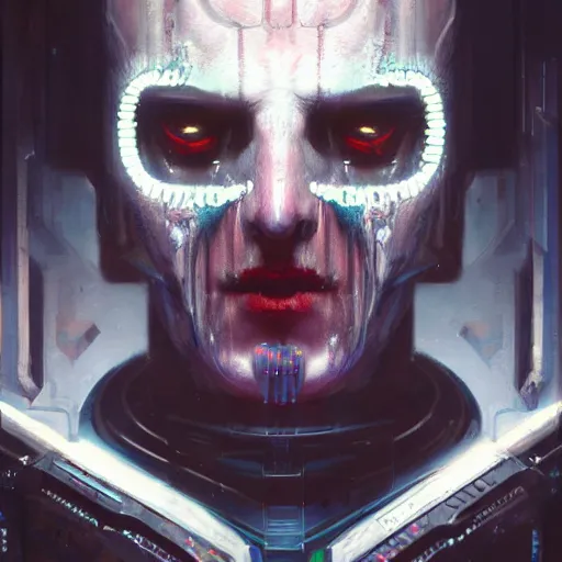 Prompt: realistic portrait of shodan from system shock 2, sentient hyper - optimized data access network, cyberpunk, painted by greg rutkowski, painted by stanley artgerm, painted by igor kieryluk, digital art, promotional art, trending on artstation