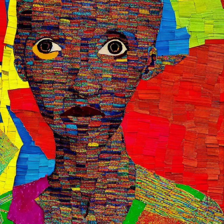 Image similar to beautiful anima girl lost in colors artwork by el anatsui