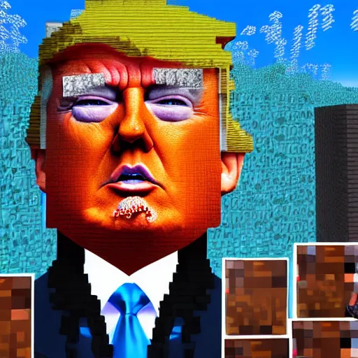Image similar to trump trapped in minecraft world looking terrified, detailed, digital art, 4 k
