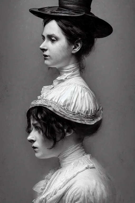 Image similar to wet plate photograph portrait of a victorian woman who has a cat head for her head, dressed in a victorian - era clothing, dramatic lighting, highly detailed, digital painting, artstation, concept art, smooth, sharp focus, illustration, art by wlop, mars ravelo and greg rutkowski
