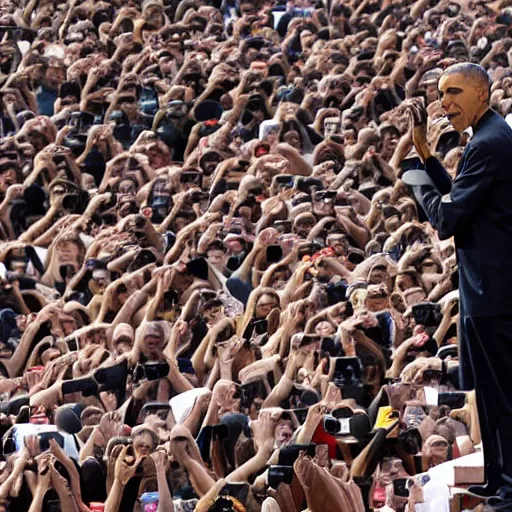 Prompt: barack obama delivers a speech to a massive crowd of minions