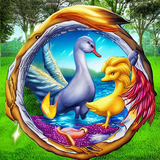 Image similar to lightning mythical creatures vortex duck pond fantasy