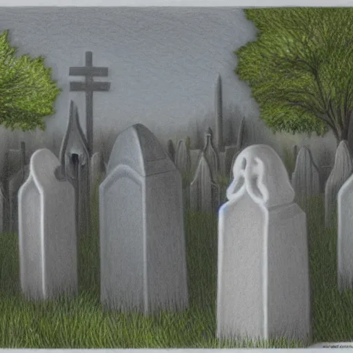 Prompt: Colored pencil art on paper, Ghost in Cemetery, highly detailed, artstation, MasterPiece, Award-Winning, Caran d'Ache Luminance