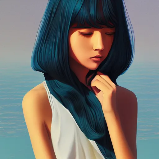 Prompt: poet sitting under the sun digital painting by Ilya Kuvshinov