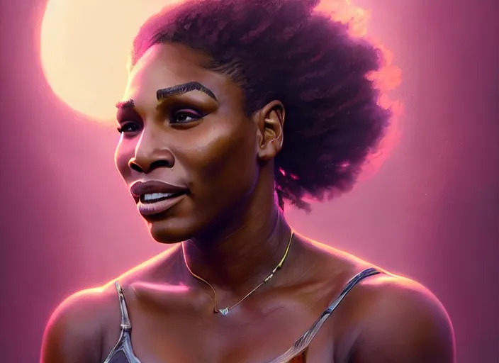 Image similar to highly detailed portrait of serena williams, unreal engine, fantasy art by greg rutkowski, loish, rhads, ferdinand knab, makoto shinkai and lois van baarle, ilya kuvshinov, rossdraws, tom bagshaw, global illumination, radiant light, detailed and intricate environment