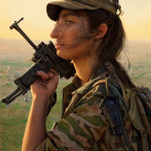 Image similar to beautiful YPJ soldier in the defense of Kobanî in the siege of Kobanî, detailed, centered, digital painting, artstation, concept art, donato giancola, Joseph Christian Leyendecker, Boris Vallejo, Breathtaking, 8k resolution, extremely detailed, beautiful, establishing shot, artistic, hyperrealistic, beautiful face, octane render