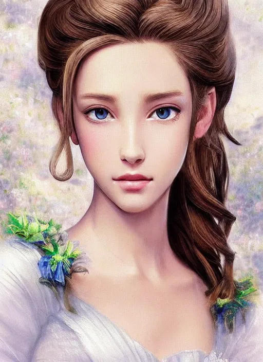 Prompt: elegant snobby rich Aerith Gainsborough looks intently at you in wonder and anticipation. ultra detailed painting at 16K resolution and epic visuals. epically surreally beautiful image. amazing effect, image looks crazily crisp as far as it's visual fidelity goes, absolutely outstanding. vivid clarity. ultra. iridescent. mind-breaking. mega-beautiful pencil shadowing. beautiful face. Ultra High Definition. process twice.