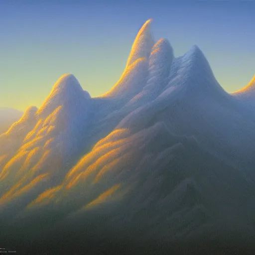 Prompt: mountains in the sky by Tim Hildebrandt trending on artstation