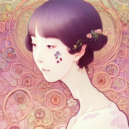 Image similar to a beautiful exquisite delicate hyperdetailed design 4 k wallpaper illustration of strawberry milk, victo ngai style, finely detailed perfect face delicate features directed gaze, style of studio ghibli, makoto shinkai, raphael lacoste, louis comfort tiffany, denoise, deblurring, artgerm, james jean, ross tran, alphonse maria mucha, chinese style