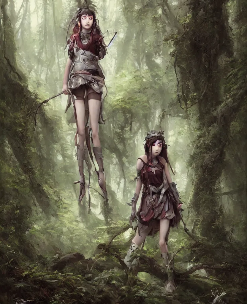 Image similar to portrait of Princess Mononoke girl, fully clothed in armor, lush forest landscape, painted by tom bagshaw, proko, artgerm, norman rockwel, james gurney, denoised, sharp, architectural