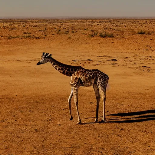 Image similar to a short giraffe grazing in the desert national geography 8k