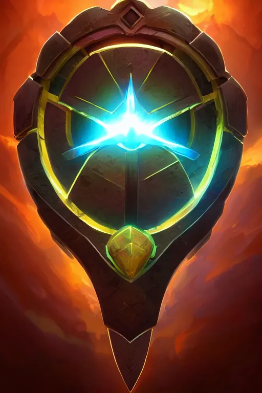 Image similar to shield fantasy epic legends game icon stylized digital illustration radiating a glowing aura global illumination ray tracing hdr fanart arstation by ian pesty and katarzyna da „ bek - chmiel