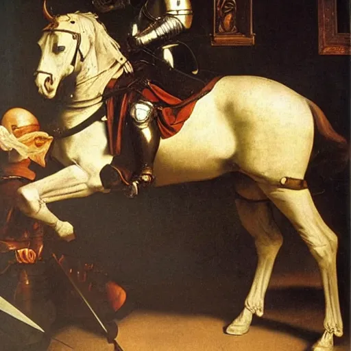 Image similar to Knight in armor,baroque painting,Gentileschi,Caravaggio,oil canvas,masterpiece