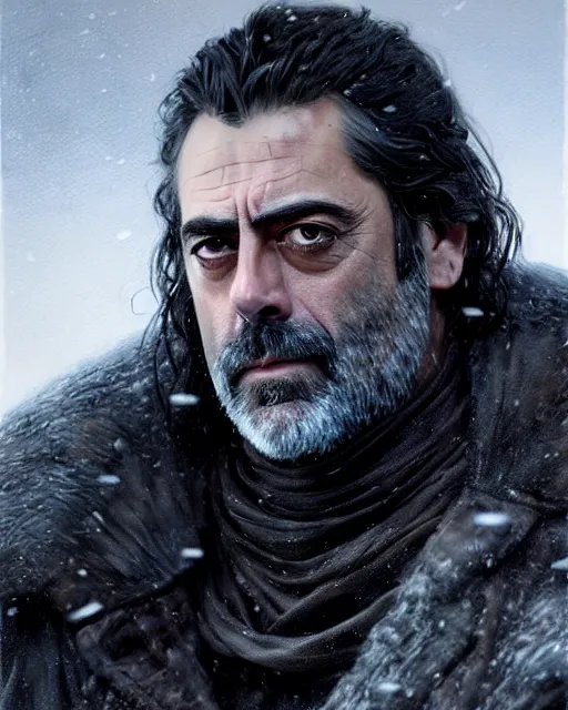 Image similar to jeffrey dean morgan as mance rayder, king - beyond - the - wall, in game of thrones series | | realistic shaded, fine details, realistic shaded lighting painting by greg rutkowski, diego gisbert llorens, magali villeneuve, artgerm, jeremy lipkin, michael garmash, rob rey