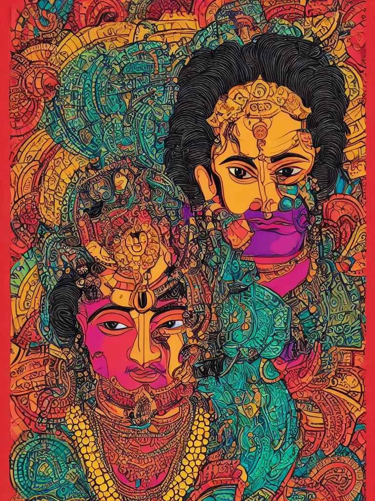 Prompt: portrait of a hindu god art by ori toor, hydro 7 4, sticker, colorful, illustration, highly detailed, simple, smooth and clean vector curves, no jagged lines, vector art, smooth