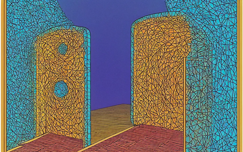 Image similar to rectangular portal gate to another dimension, fractal. retro minimalist art by jean giraud