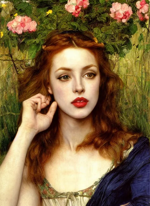 Image similar to a beautiful painting of young kylie minogue by John Everett Millais and Dante Gabriel Rossetti and John Collier and john william waterhouse, pre-raphaelite, detailed, trending on artstation, hd, masterpiece