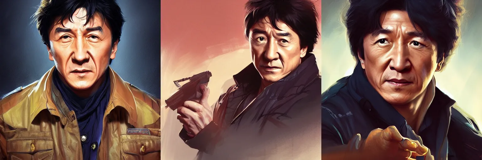 Prompt: portrait of Jackie Chan as a detective, highly detailed, digital painting, artstation, concept art, sharp focus, illustration, art by artgerm and greg rutkowski and alphonse mucha