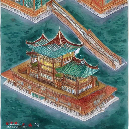 Prompt: water color on paper, imperial jade palace, highly detailed, artstation, masterpiece, award - winning,