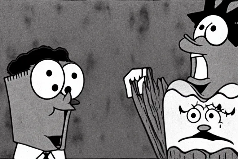 Prompt: eraserhead in a spongebob episode 35mm film