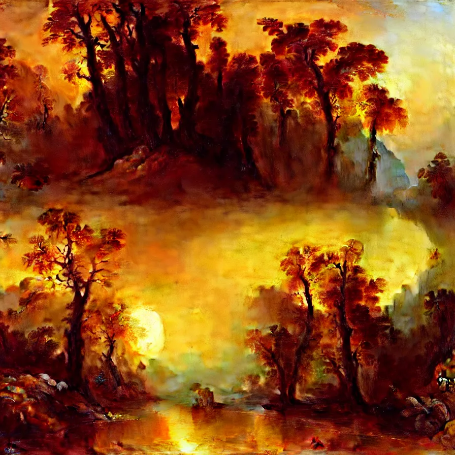 Image similar to a road that goes towards the sunrise, painted by thomas moran and albert bierstadt