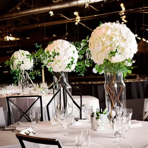 Image similar to industrial rustic ultra modern minimalist wedding centerpieces