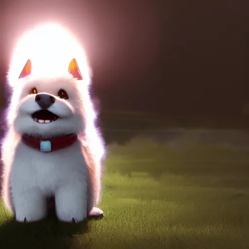 Prompt: a cute dog , mofumofu, fluffy Full of Light, Animated Film, Cinematography, Atmosphere, Highly Detailed Heavenly Dramatic Lighting, Highly Realistic Cinematic Lighting, Volumetric Lighting, Photography, Anime Style, Cinema, Epic High Dynamic Lighting