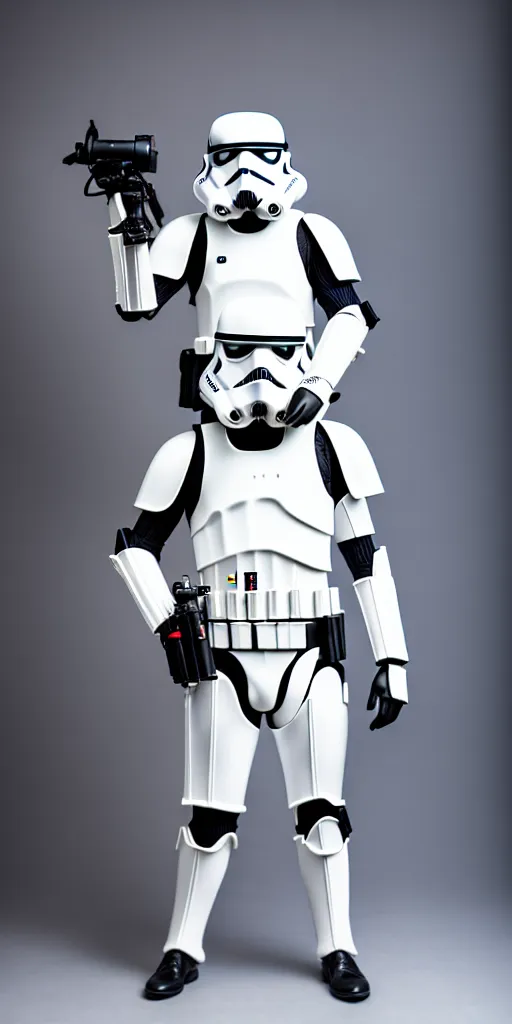 Prompt: Realistic fashion photoshoot of a Stormtrooper, commercial, studio lighting, 50 mm lens, flash photography, 8K, highly detailed, leica, medium format