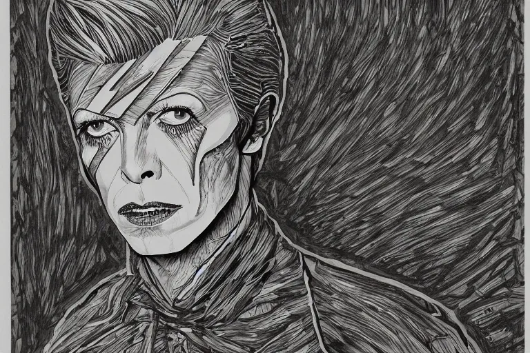 Image similar to david bowie aladdin sane by ed fairburn, joseph clement coll, franklin booth