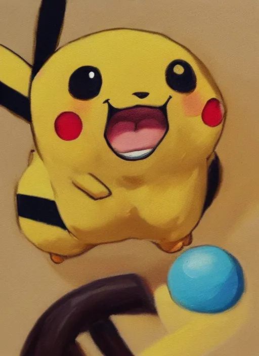 Image similar to an oil painting of pokemon pikachu smiling