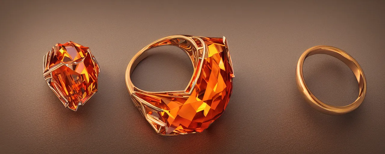 Image similar to simple white gold magic crystal ring, radiant cut, fire, orange, gold, smooth shank, crystal, engravings, diamonds, product design, jewelry, colorful, art by gerald brom, greg rutkowski and artgerm, photo realism, unreal engine, c 4 d