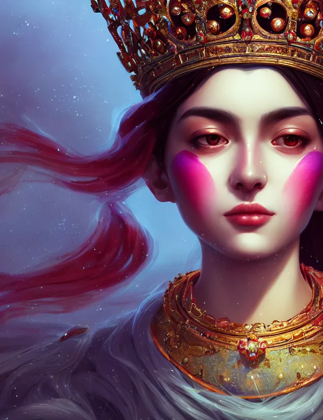 Image similar to blurred background. close-up portrait of a goddess in crown, by Ruby Kurosawaand Afarin Sajedi and Alena Aenami. octane render. 4k, hyperrealistic, focused, extreme details,unreal engine 5, cinematic