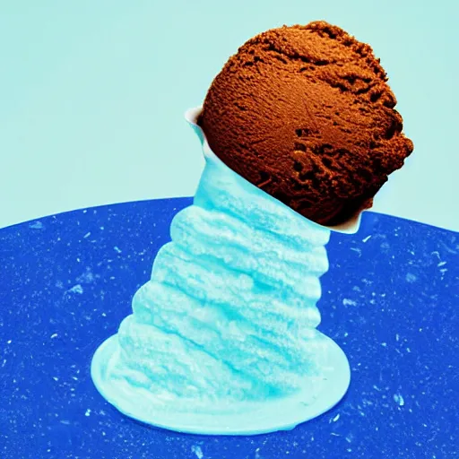 Image similar to earth made of ice cream, in a cone, which is melting under the heat