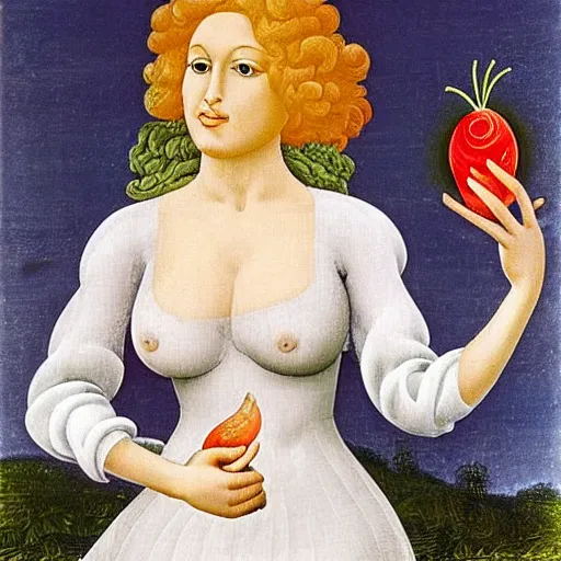 Prompt: dolly parton eating a radish like venus de milo by boticelli