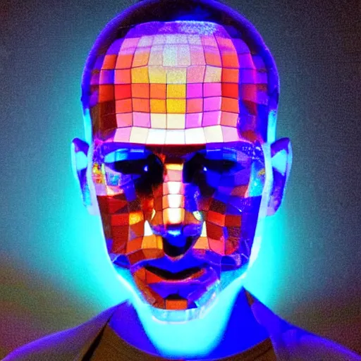 Image similar to a 3d human head made up of shiny holograms