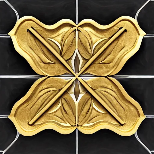 Image similar to 3d render of an abstract medieval pattern gold tile, symetrical