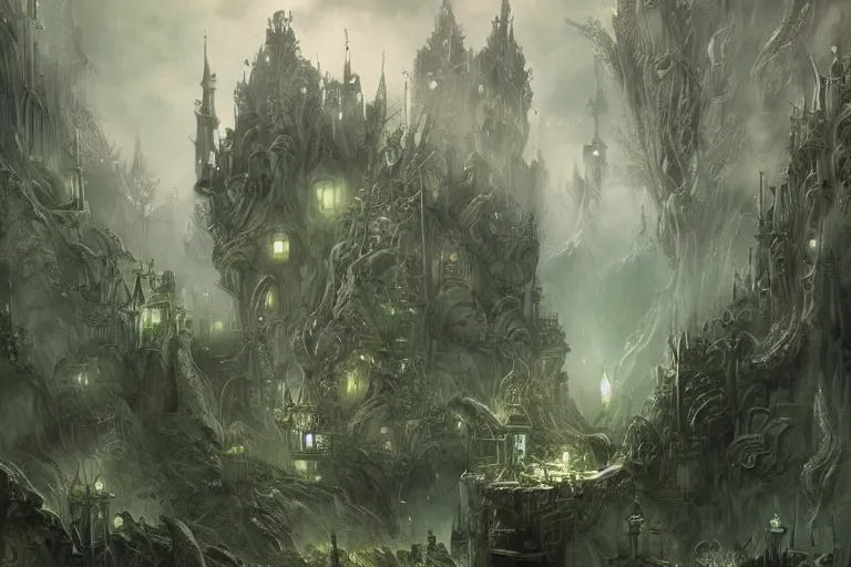 Image similar to green fairy land, beautiful, mesmerizing, concept art, highly detailed, smooth, fantastical, cinematic, artstation, inspired by monstress, sana takeda