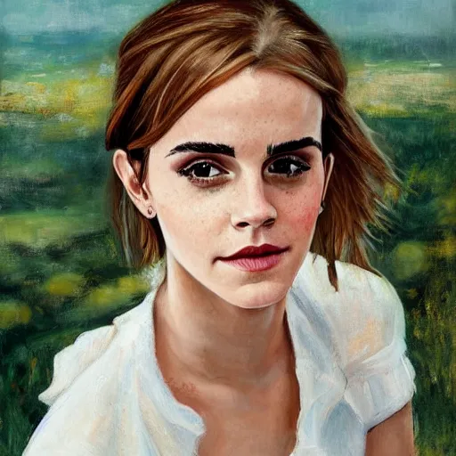 Image similar to a portrait of emma watson in a scenic environment by amiet cuno