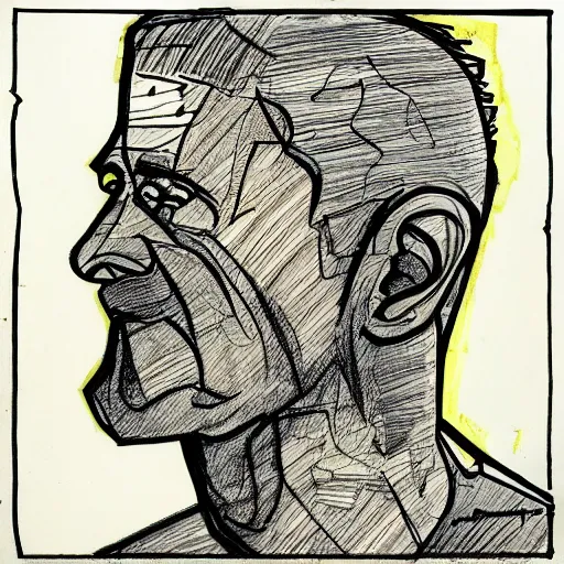 Image similar to a realistic yet scraggly portrait sketch of the side profile of a stern and sophisticated boomhauer, trending on artstation, intricate details, in the style of frank auerbach, in the style of sergio aragones, in the style of martin ansin, in the style of david aja, in the style of mattias adolfsson