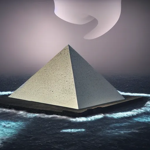 Prompt: highly detailed concept art 8 k brutalist pyramid in the ocean storm octane render blender