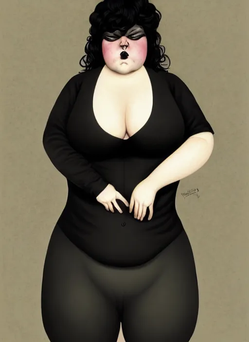 portrait of a chubby woman with a crooked nose and a